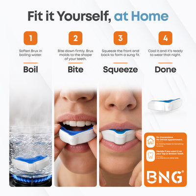 How to mold the Brux Night Guard at home in four steps: boil, bite, squeeze and done